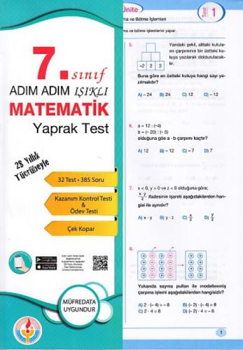7. Sınıf Matematik Yaprak Test  Frontansicht 1
