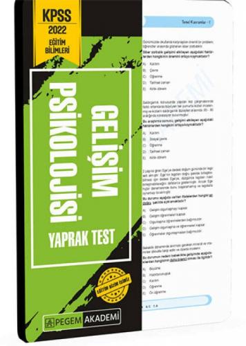 2022 KPSS Eğitim Bilimleri Gelişim Psikolojisi Yaprak Test  Frontansicht 1
