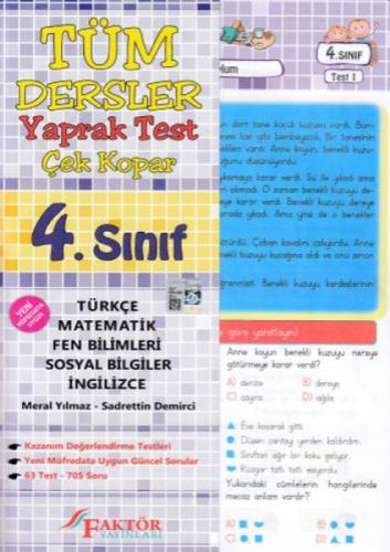 4. Sınıf Tüm Dersler Yaprak Test Çek Kopar  Frontansicht 1