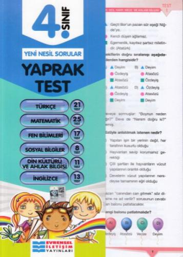 4. Sınıf Tüm Dersler Yaprak Test  Frontansicht 1