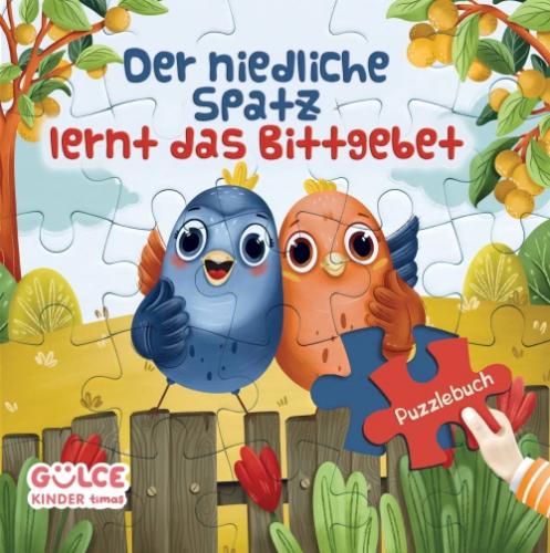 Der niedliche Spatz lernt das Bittgebet - Puzzlebuch  Frontansicht 1