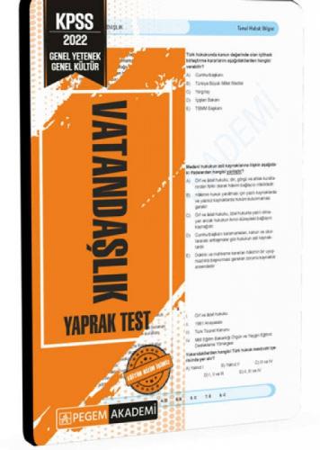 2022 KPSS Genel Yetenek Genel Kültür Vatandaşlık Yaprak Test  Frontansicht 1