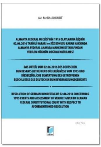 Almanya Federal Meclisi'nin 1915 Olaylarına İlişkin 02. 06. 2016 Tarihli Kararı ve Söz Konusu Karar  Frontansicht 1