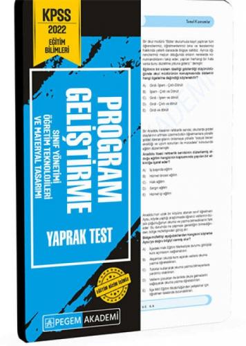 2022 KPSS Eğitim Bilimleri Program Geliştirme Yaprak Test  Frontansicht 1